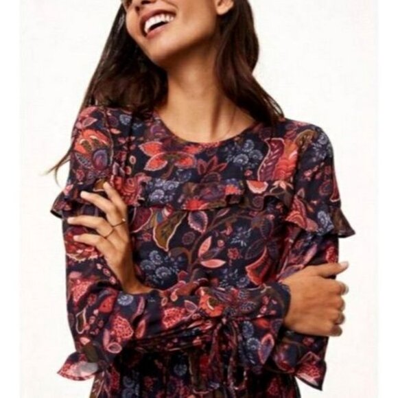 LOFT Women’s Hydrangea Bouquet Floral Ruffle Fit & Flare Dress Size 6 - Picture 3 of 10